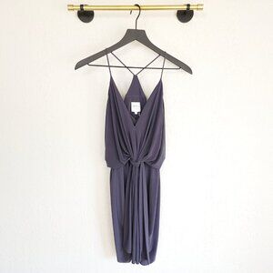 Misa Los Angeles XS Gunmetal Gray V-Neck Knot Draped Domino Mini Dress NWT